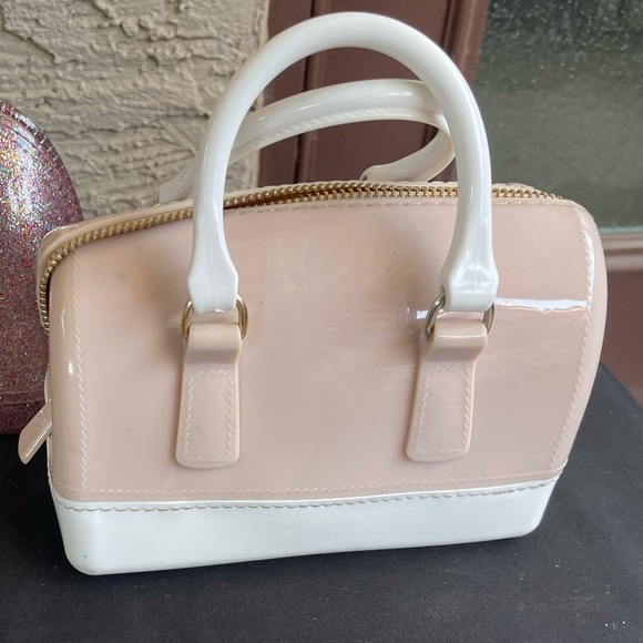 Pillow Shaped Jelly Gel Resin Crystal Handle Purse Mini Bag Neutral Nude & White - Picture 5 of 15